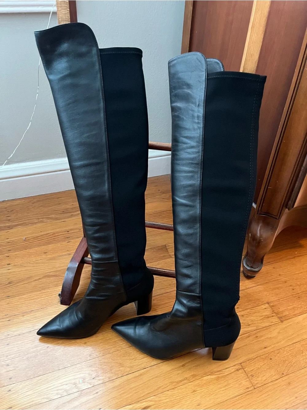 Stuart Weitzman Black Over-the-Knee Pointed Toe Boots